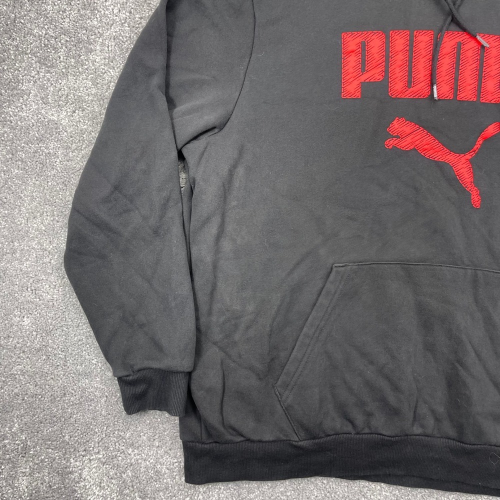 Puma Hoodie Mens XL Black Red Textured Logo Graphic Fleece Long Sleeve - Picture 4 of 14